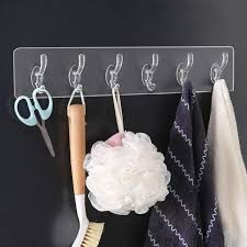 Transparent Self-Adhesive 6-Hook Wall Strip – No-Drill Organizer
