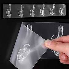 Transparent Self-Adhesive 6-Hook Wall Strip – No-Drill Organizer